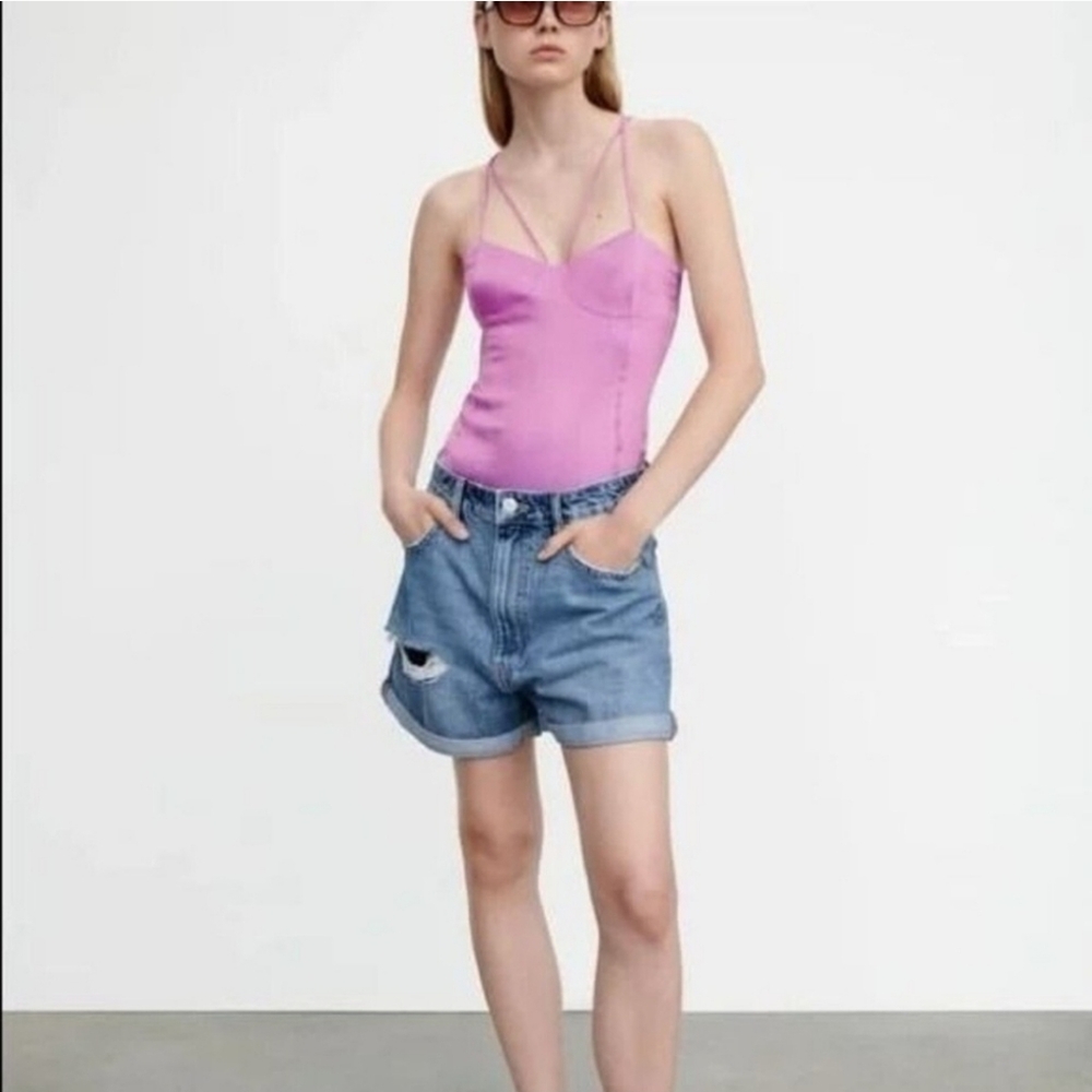 Zara Pink Satin Bodysuit Size S
